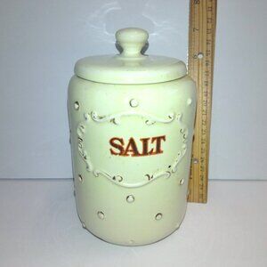 Porcelier Salt Canister Vitreous China Crock Hobnail Dots Cream with Lid 1930's